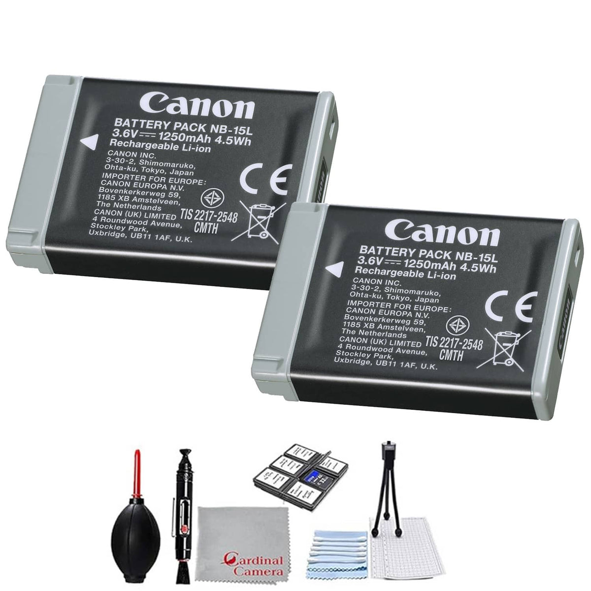 2-Pack Canon NB-15L Lithium-Ion Battery Pack Bundle (Bulk Packaging) with Microfiber Cloth