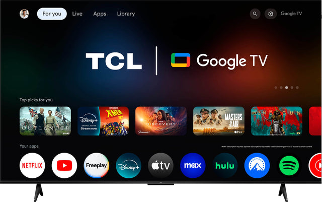For you Live Apps Library Google TV TCL Google TV Top picks for you - Action X-Men '97 Disney+ Brisbane Series Outlanders Stream now Starz H Discovery Plus Masters of the Air Maat TV+ FX Showtime Hulu FX Your apps Medif Subscription required Separate subscriptions required for certain streaming services - do certain content Netflix Freeplay Disney+ tv max hulu