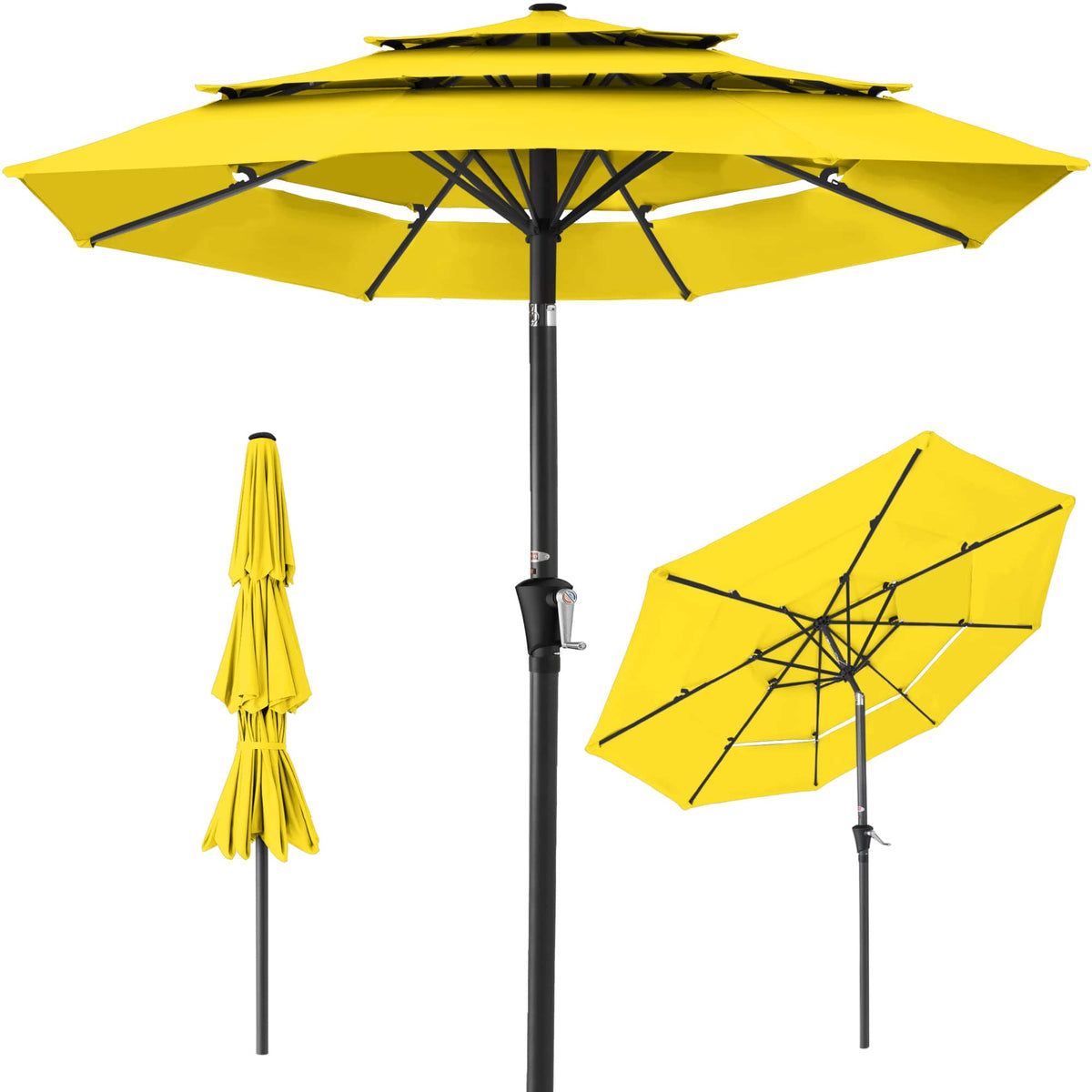 Best Choice Products - 10ft 3-Tier Patio Umbrella, Market Sun Shade w/ Tilt Adjustment, Easy Crank - Yellow