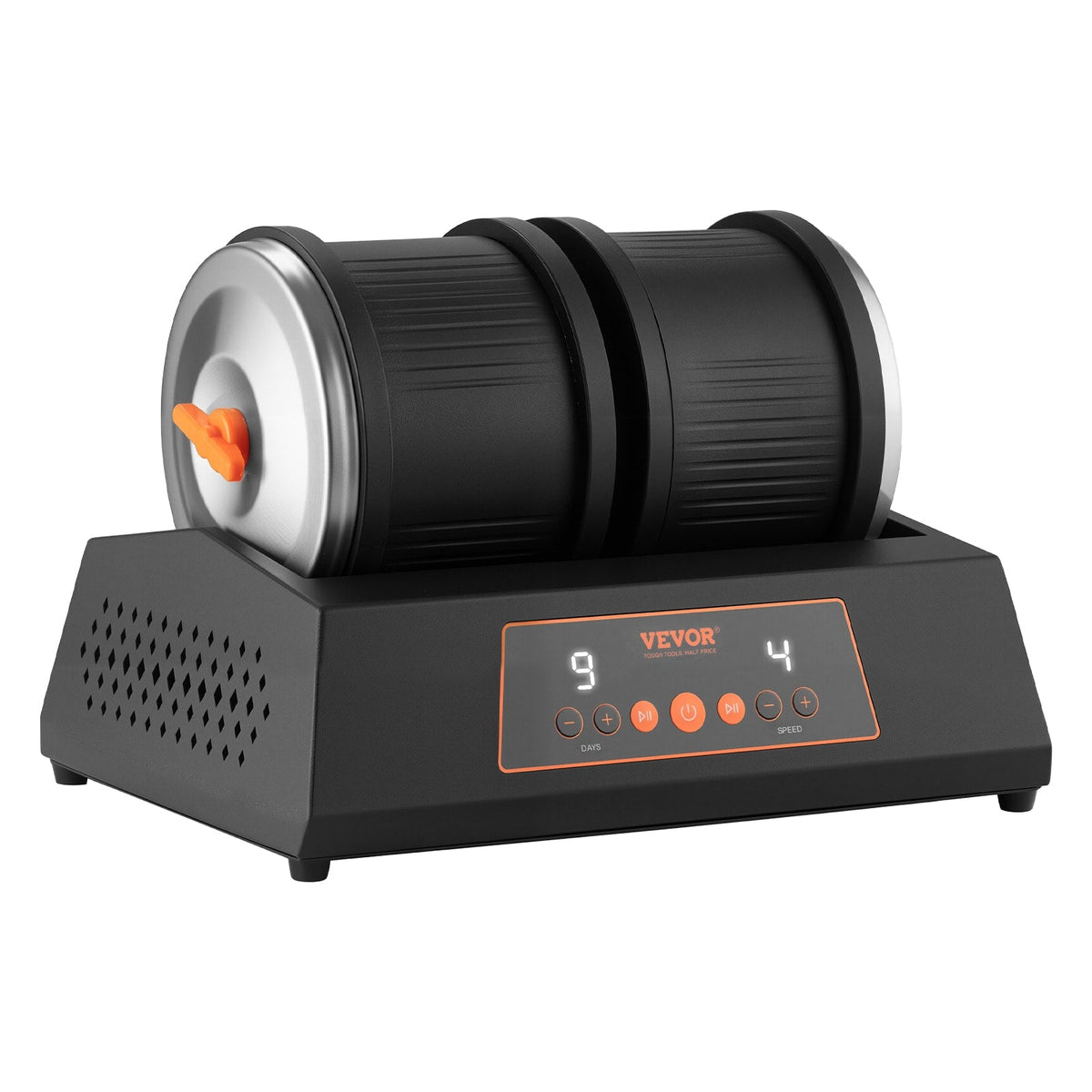 VEVOR - Rock Tumbler Kit, 8 lbs Rock Polishing Kit, 4 Speed Settings 9-Day Polishing Timer Stone Polishing Kit, Double Barrel - Orange + Black