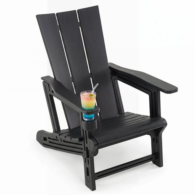 Front. Gymax - Gymax Adirondack Chair w/ Cup Holder All-Weather HDPE Plastic Outdoor Patio Chair - Black.