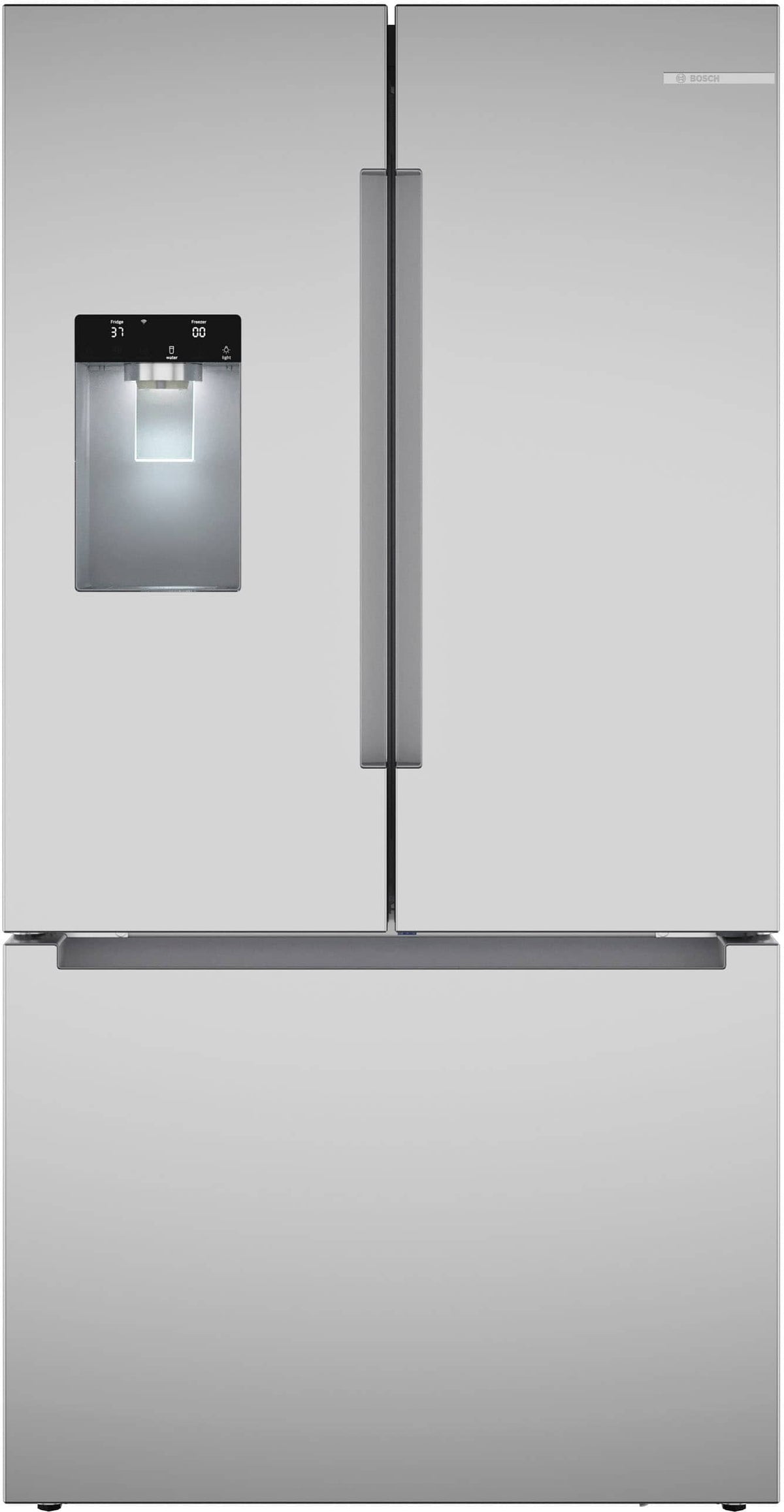 Bosch - 100 Series 36 in. Wide 26 Cu. Ft. French Door Bottom Freezer Smart Refrigerator with External Ice and Water - Stainless Steel