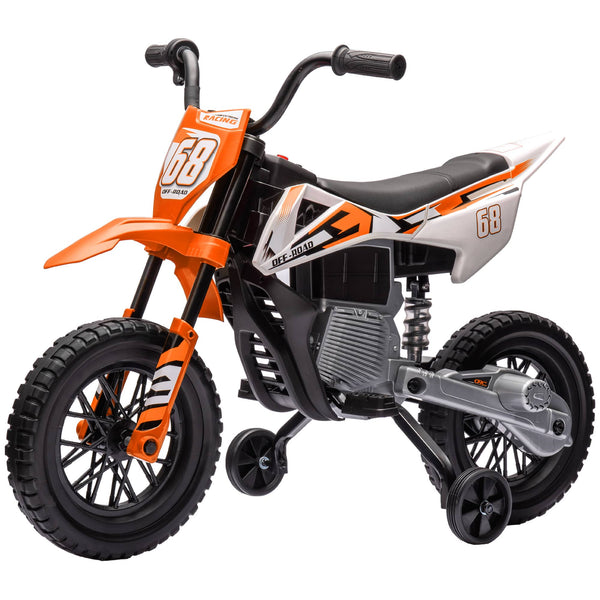 Qaba - Kids Electric Motorcycle w/ Twist Grip Throttle, Training Wheels - Orange
