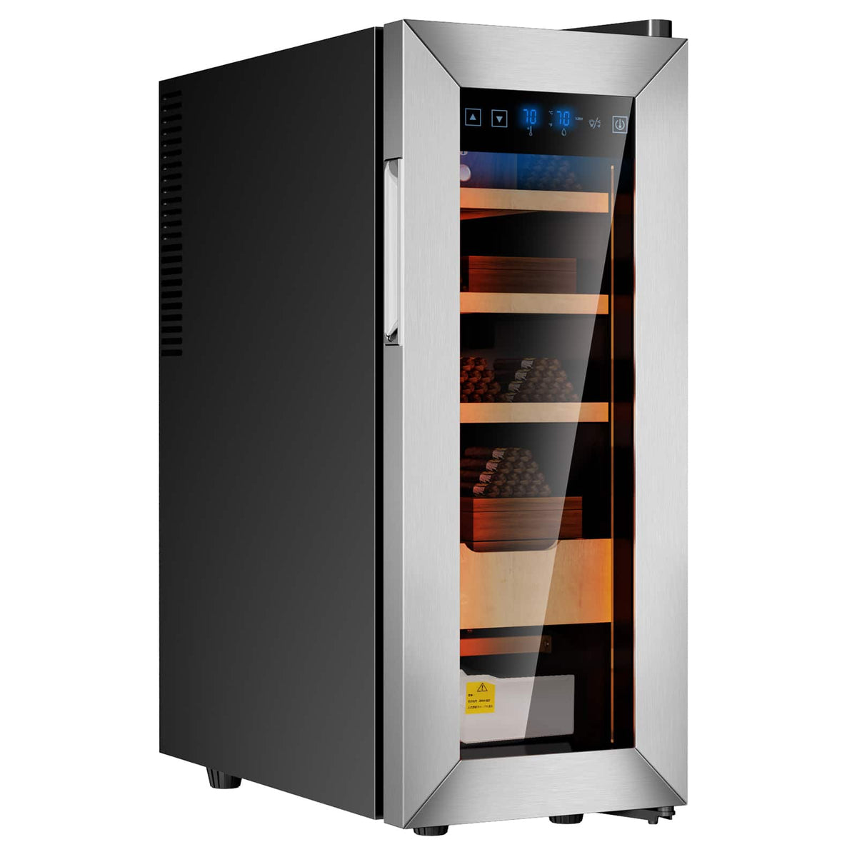 KingChii - 35L Thermoelectric Cigar Humidor, 200-Cigar Electric Cabinet with Temp & Humidity Control - Silver
