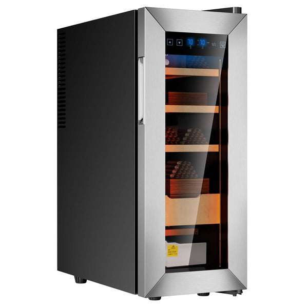 KingChii - 35L Thermoelectric Cigar Humidor, 200-Cigar Electric Cabinet with Temp & Humidity Control - Silver
