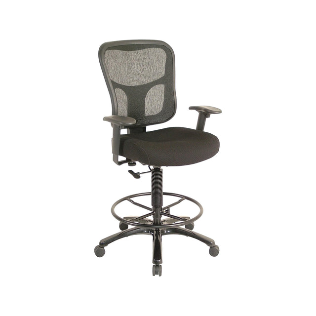 Front. Tempur-Pedic - Fabric Drafting Chair with Backrest and Footrest with Lumbar Support, Black (TP8200-BLACK) - Black.