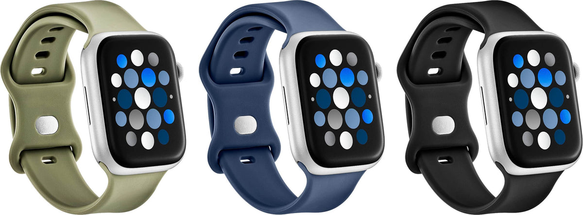Best Buy essentials™ - Silicone Band for Apple Watch 44mm, 45mm, SE (1-3), 46mm, Ultra (1-3) 49mm (3-Pack) - Navy, Green and Black