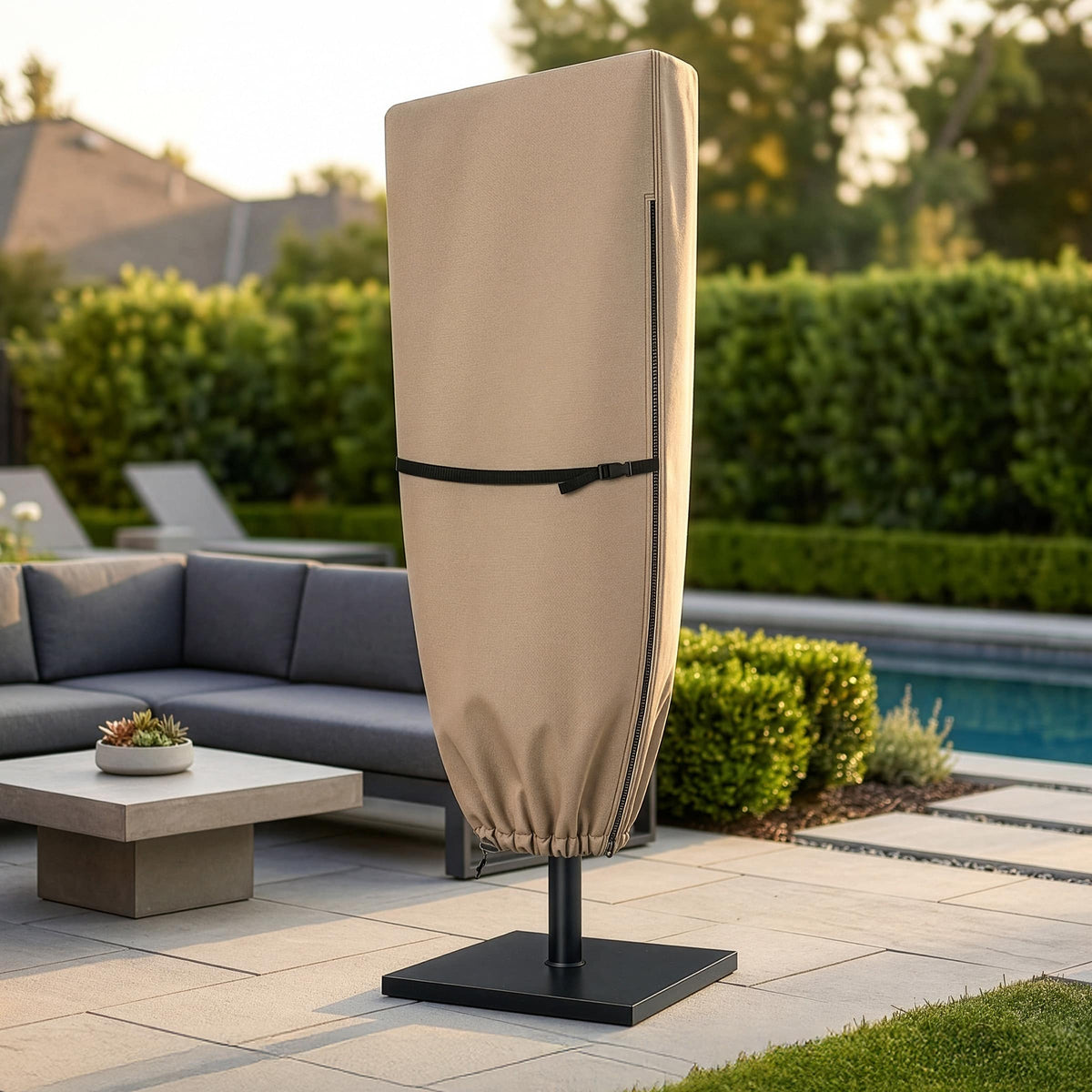 Pure Garden - Extra Large Umbrella Cover 600D Waterproof 50+ UV Protection Umbrella Cover Fits 15ft Double Sided Garden Patio Parasol - Tan