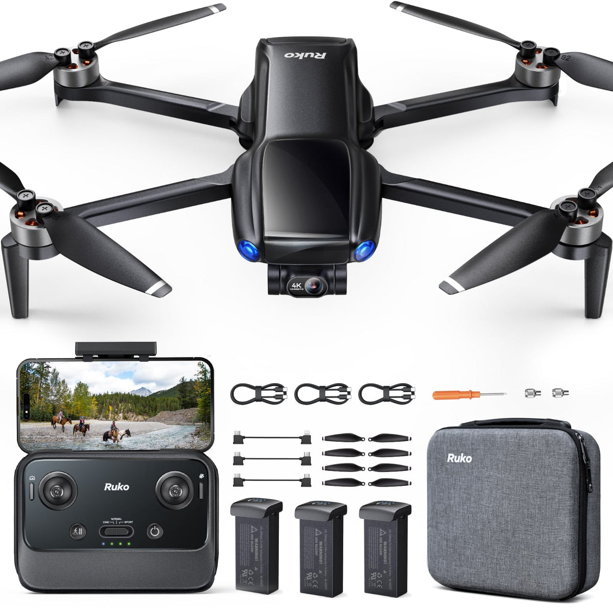 Ruko - U11MINI 4K, Drones with Camera for Adults 4K Video 8K Photo,3-Axis Gimbal, GPS with Beeper, Beginner (96-Min Flight) - Black