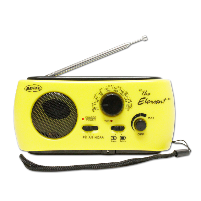 MAYDAY

"The Element"

FM AM NOAA

CHARGE POWER

TUN MAX

OFF

AA Power Battery