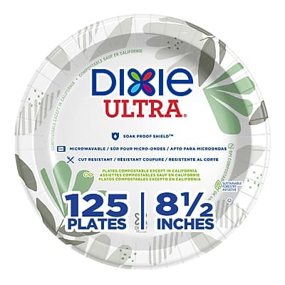 EN CALIFORNIE SAUF COMPOSTABLE  
CALIFORNIA DIXIE IN EXCEPT ULTRA.  
COMPOSTABLE SOAK PROOF SHIELD  
MICROWAVABLE/SF SR POUR MICRO-ONDES/A  
APTO PARA MICROONDAS  
BPI X CUT RESISTANT/RE  
RESISTANT COUPURE/RESISTENTE  
AL CORTE  
PLATOS ASSIETTES PLATES  
COMPOSTABLES  
EXCEPTO  
EXCEPT SAUF IN EN  
EN CALIFORNIE  
CALIFORNIA  
COMPOSTAS,  
SUSTAINABLE  
NNTWM  
125  
8 1/2  
PLATES  
3 INCHES