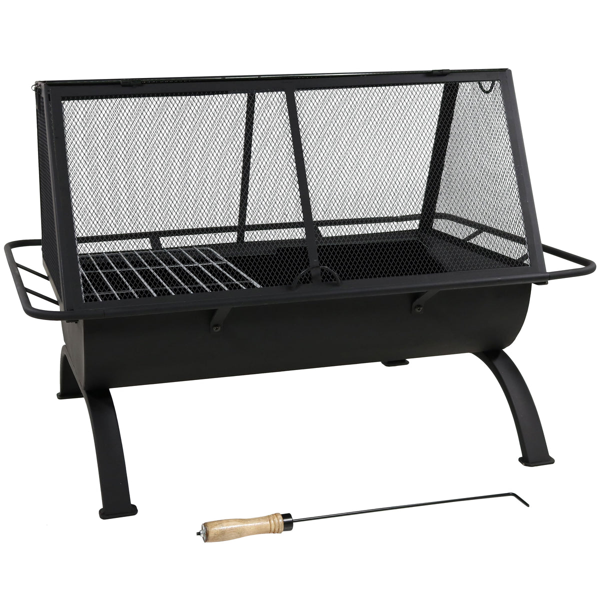 Sunnydaze - 36 in Northland Grill Outdoor Fire Pit with Spark Screen - Black