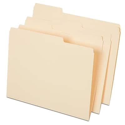 Front. Staples - File Folder, 1/3-Cut Tab, Letter Size, 50/Pack - Manila.