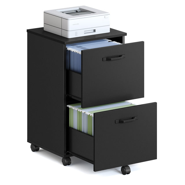 Front. Songmics Home - 2-Drawer File Cabinet, Small Rolling Filing Cabinet for Home Office, Printer Stand, for A4, Letter-Size Documents - Matte Black.