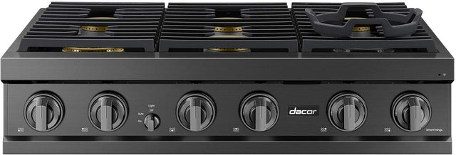Front. Dacor - Transitional 36" Built-In Gas Rangetop with 6 Burners - Graphite Steel.