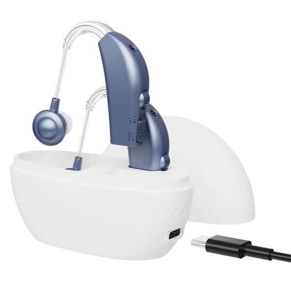 MEDca - Digital Hearing Aids for Seniors - (Pair of 2) Personal Hearing Enhancement Behind-The-Ear BTE Aid PSAP Sound Amplifier - Blue