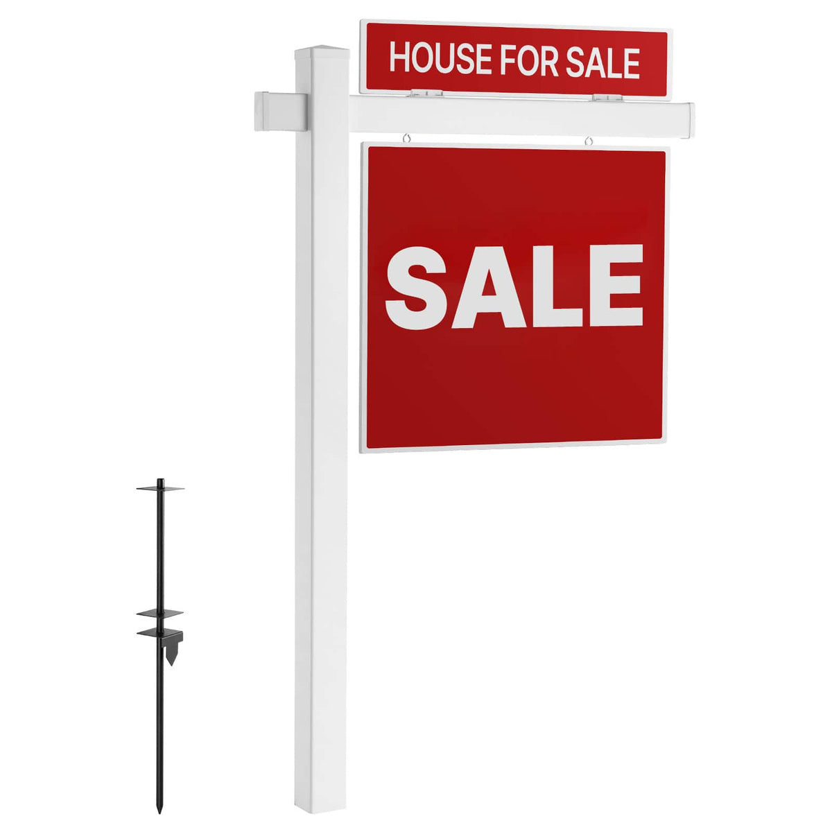 VEVOR - Real Estate Sign Post, 6 ft Tall, PVC Realtor Yard Sign Holder with 47 in Arm Holds up to 36 in, Easy to Install - White