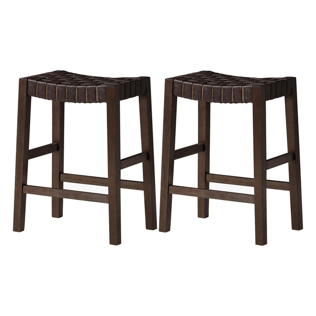 Front. Maven Lane - Maven Lane Emerson Counter Stool, Weathered Brown with Vegan Leather, Set of 2 - Weathered Brown.