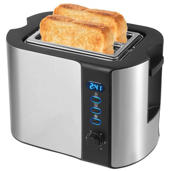 tesslux - 2 Slice Toaster with Extra Wide Slot, 6 Toast Settings, Reheat, Defrost, Cancel Functions, Built-in Warming Rack, Timer - Silver