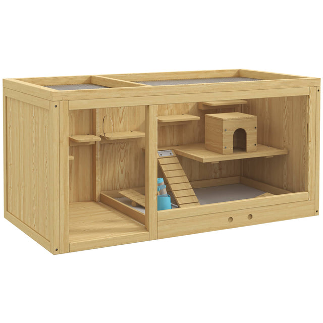 Front. Pawhut - Large Wooden Hamster Cage with Pull-out Tray.