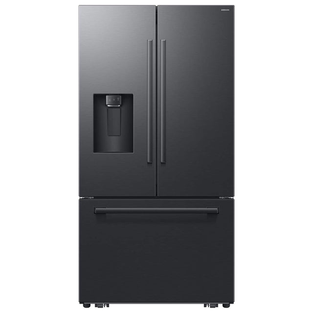 Front. Samsung - 36 in. Wide Bespoke AI 29 cu. ft. 3-Door French Door Refrigerator with Zero Clearance Fit & Sphere Ice - Matte Black Steel.