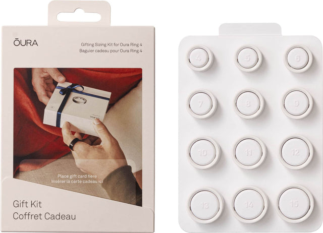 Gifting Sizing Kit for Oura Ring 4 Baguier cadeau pour Oura Ring 4 4 5 a 7 8 9 DURA 10 tt 12 Place gift card here Insrer la carte cadeau ici Gift Kit Coffret Cadeau 13 14 15