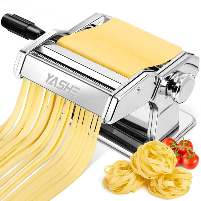 YASHE - 2-in-1 Pasta Maker with Cleaning Kit - Adjustable Dough Roller & Dual Cutter for Fresh Noodles & Pasta - Silver