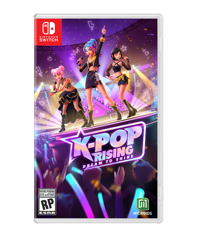 Nintendo Switch. K-Pop Dream Rising to Shine. Rating Pending. Cote en Attente. RP. ESRB. Microids