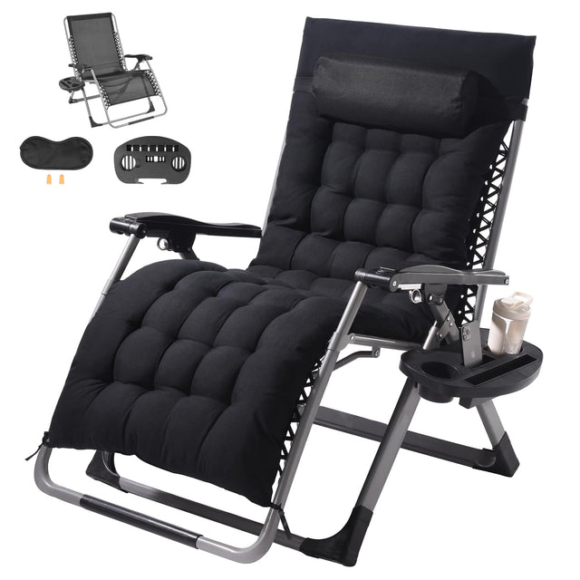 Front. VEVOR - Zero Gravity Chair, 33 inch Zero Gravity Recliner Lounge Chair for Indoor and Outdoor, Adjustable Anti Gravity Chair - Black.