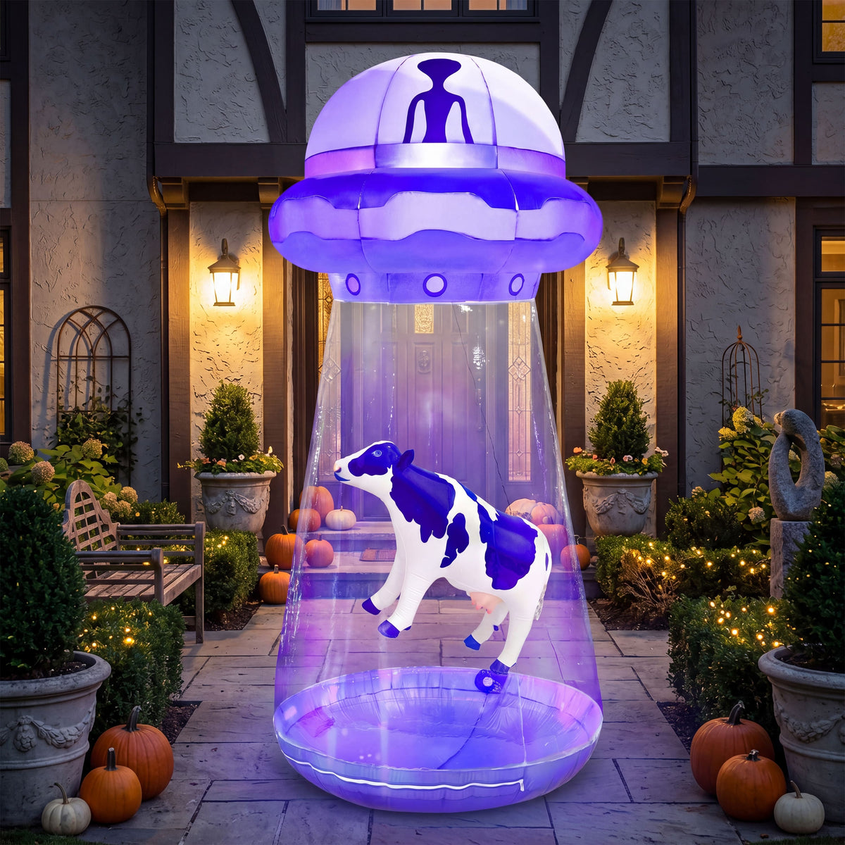 Joyfy - 9FT Halloween Inflatable UFO with Built-in LEDs – Alien Decoration for Yard, Garden, Lawn & Outdoor Party Displays - Purple
