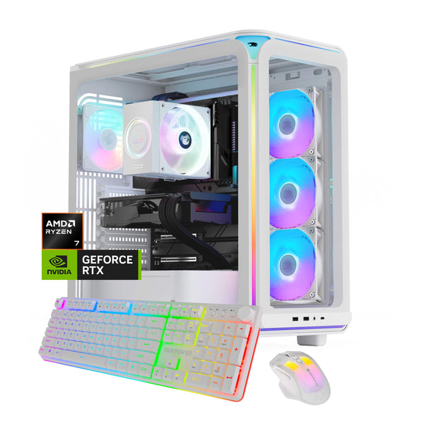 iBUYPOWER - Element Gaming Desktop PC AMD Ryzen 7 8700F 2024 NVIDIA GeForce RTX 5060 8GB 16GB DDR5 1TB NVMe SSD Storage - White