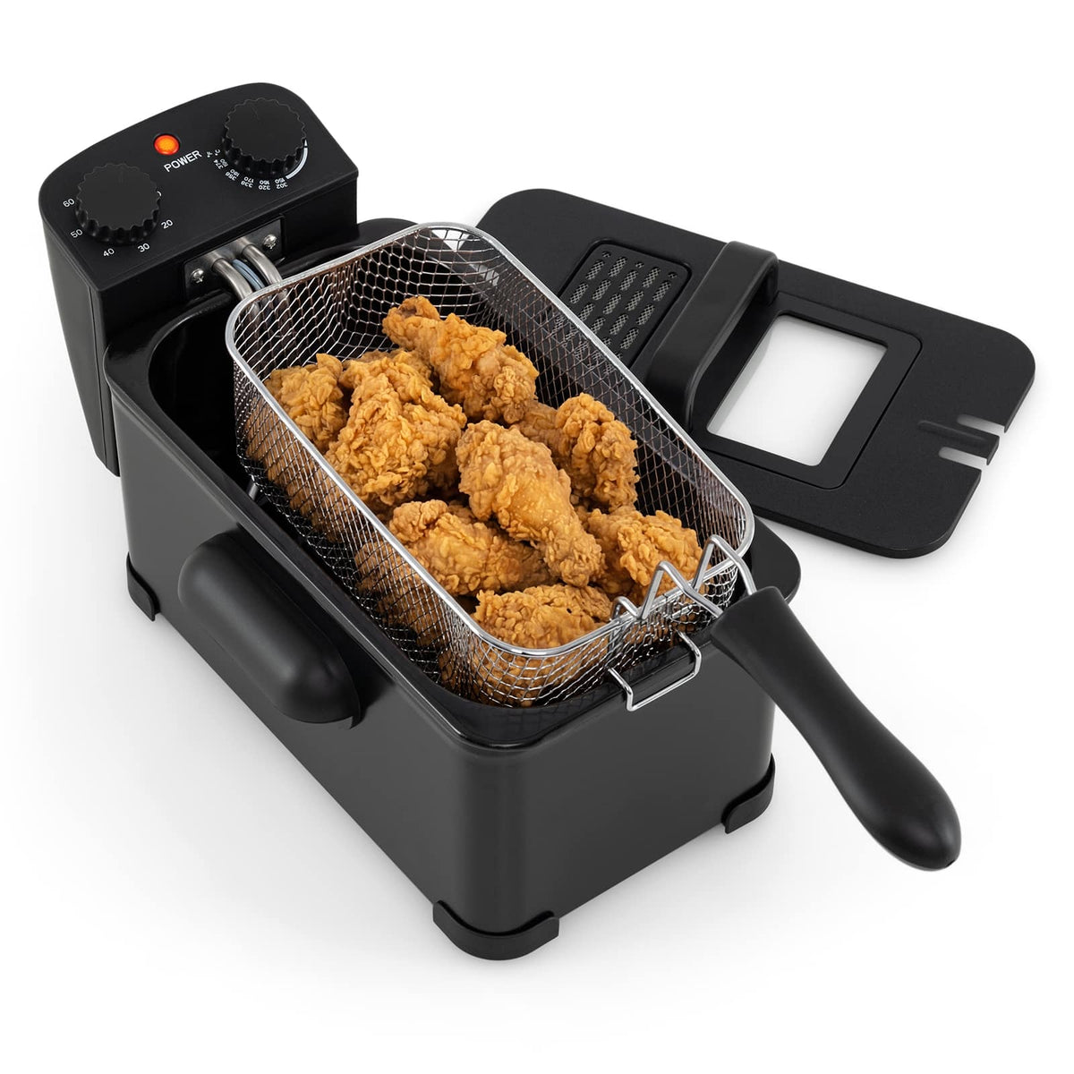 Costway - 3 Liter Electric Deep Fryer 1700W Oil Fryer with Detachable Frying Basket - Black-Mechanical Knob