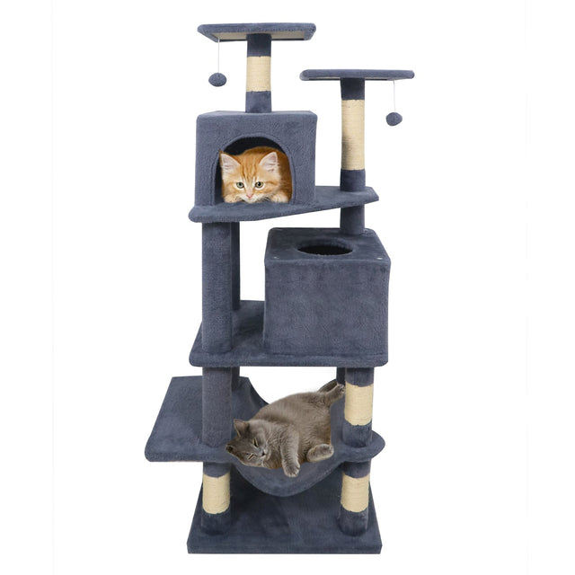 Front. Gymax - Gymax 57'' Cat Tree for Indoor Cats w/Dual Condos Hammock Sisal Scratching Posts Grey - Gray.