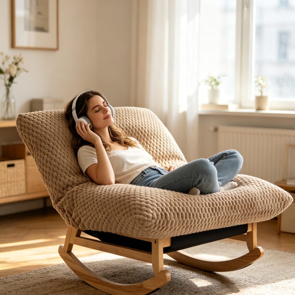 Loheer - Bean Bag Rocking Chair Adult Corduroy Lazy Sofa - Khaki
