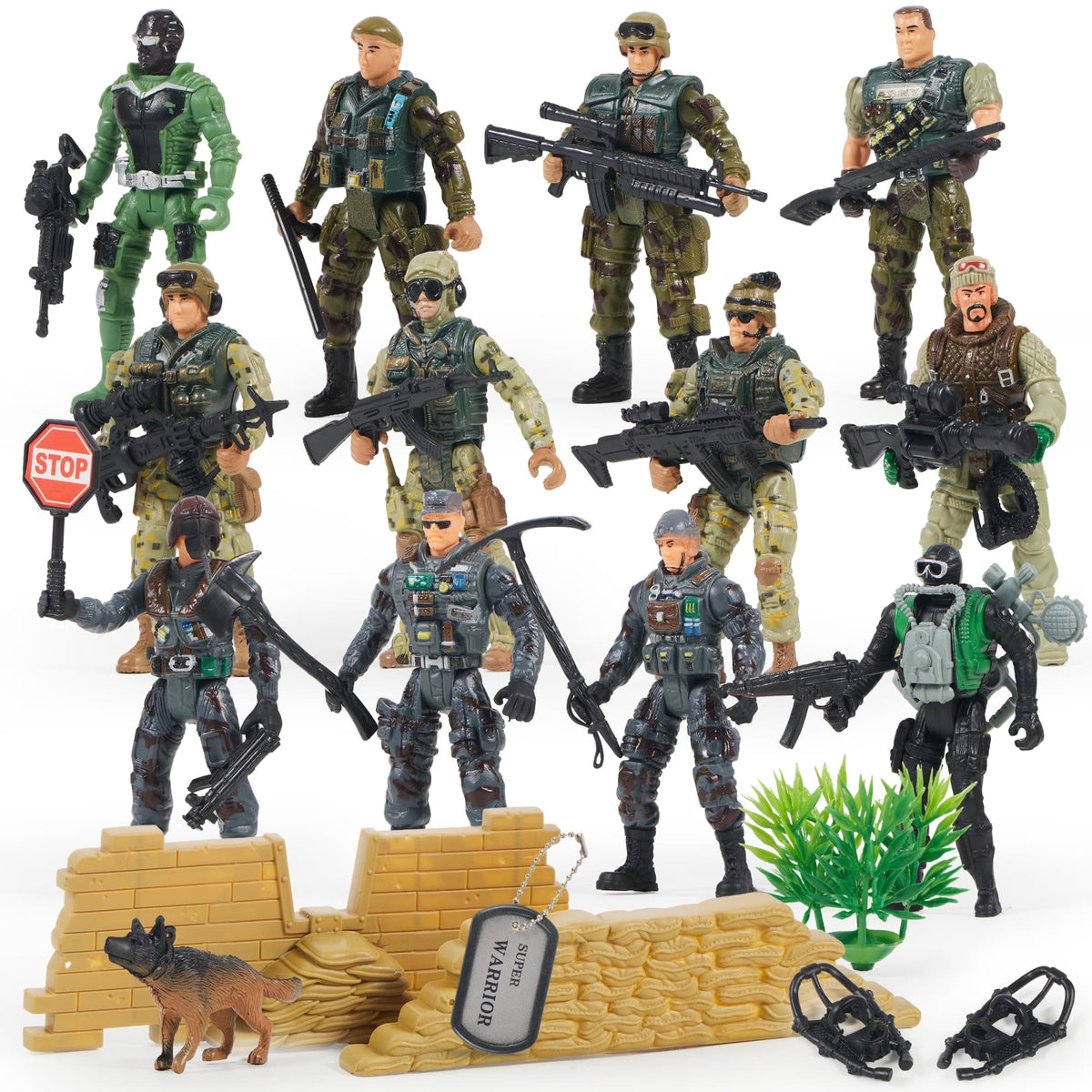 Joyfy - 16 Pcs Military Toy Soldiers Playset for Kids, Army Men and SWAT Team with Military Soldiers Action Figures Playset