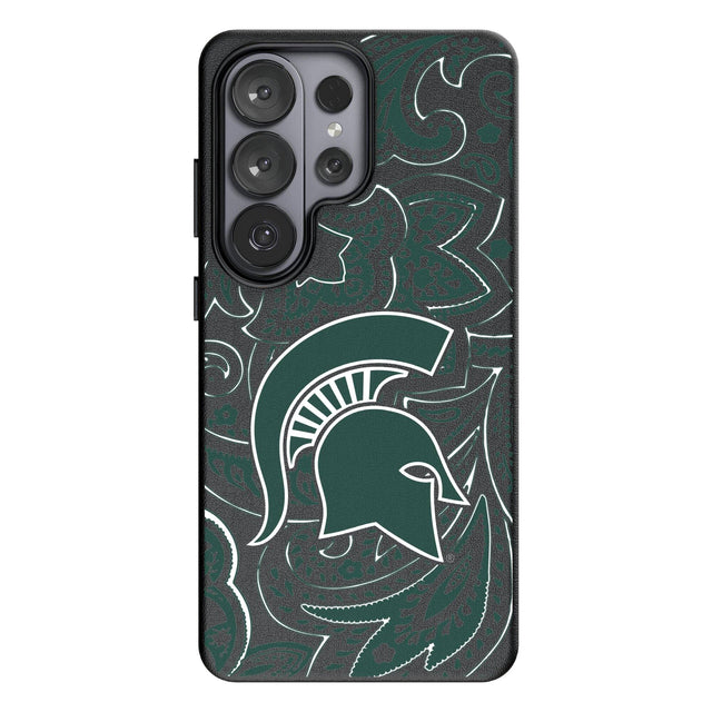 Front. Keyscaper - Michigan State Spartans Paisley Galaxy Magnetic Bump Case - S25 Ultra - Black.