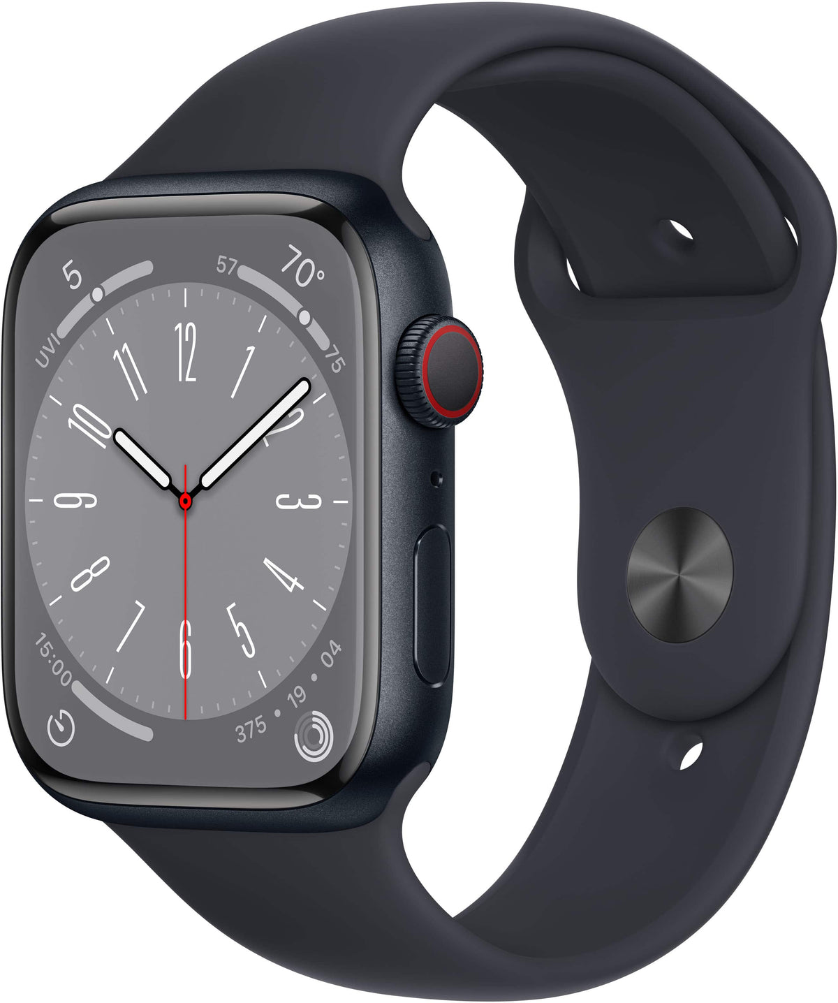 Geek Squad Certified Refurbished Apple Watch Series 8 (GPS + Cellular) 45mm Aluminum Case with Midnight Sport Band - M/L - Midnight - (2022)