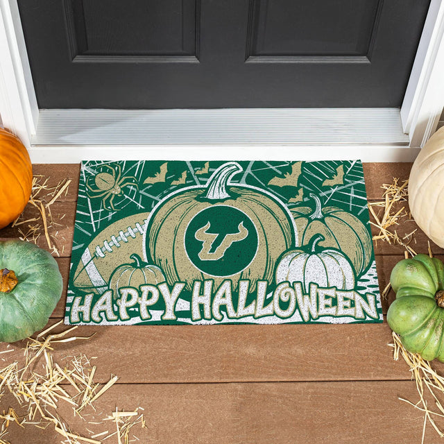 Front. Evergreen Enterprises - South Florida Bulls 28" x 16" Happy Halloween Turf Door Mat - Multicolor.