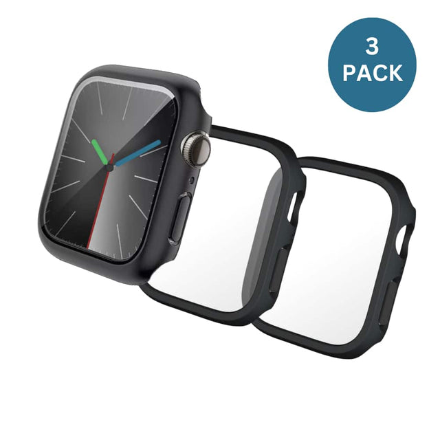 Front. Qixxronics - 3x Qixxronics for Apple Watch Series 11 46mm Case Cover Black, with Built-in Glass Screen Protector - Black.
