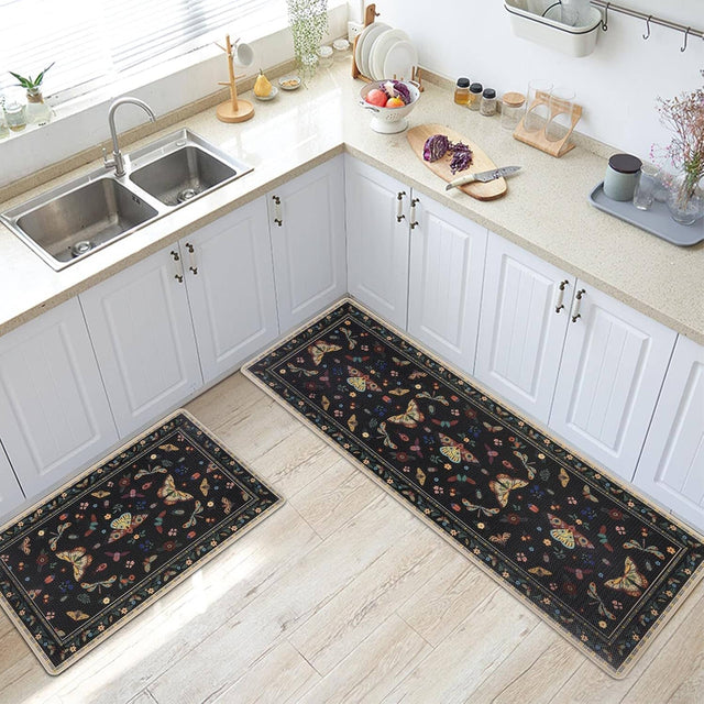 Front. mosiso - 2 Pcs Kitchen Rugs Set-18"x30"+47"x18" Non Slip Kitchen Mats For Kitchen Floor Hallway Laundry Washable Floor Mat - H822.