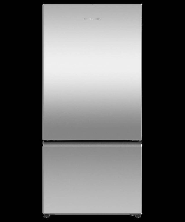 Front. Fisher & Paykel - 32 in. Wide 18.2 Cu. Ft. Bottom Mount Freezer Freestanding Refrigerator with Ice - Stainless Steel.