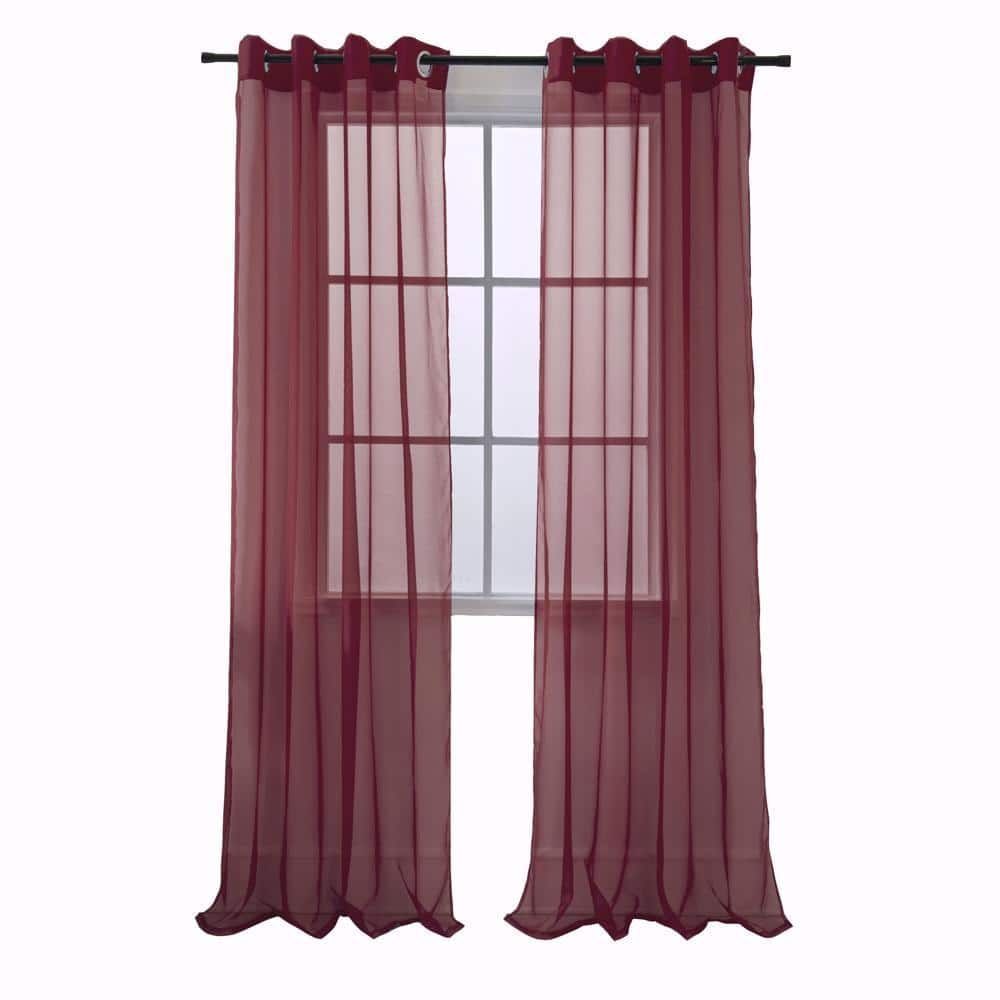 RT Designers Collection - Cara One Sheer Grommet Light Filtering Curtain Panel 54" x 90" - Burgundy