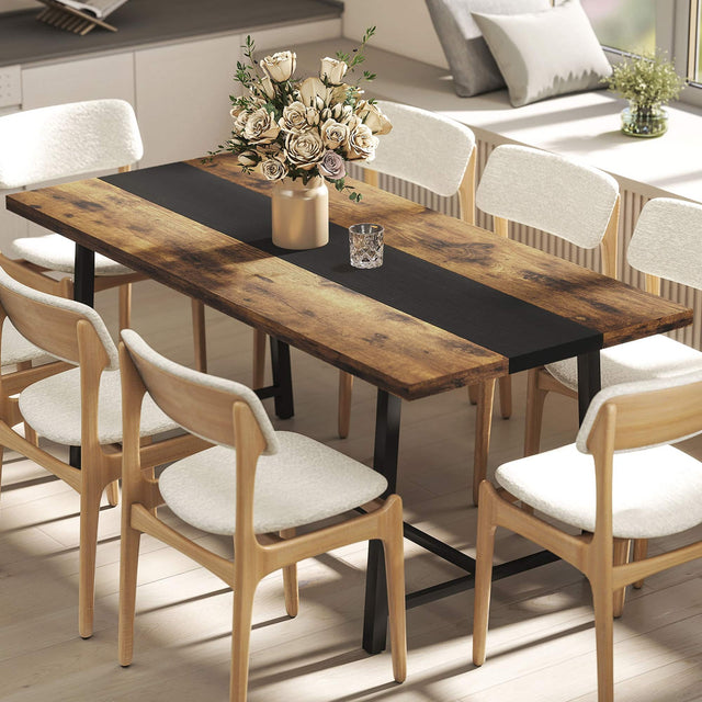 Front. Homcom - Kitchen Table for 8 People - Rustic Brown.