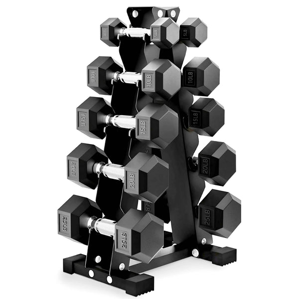 BalanceFrom Fitness - BalanceFrom Dumbbell Set with Stand, Rubber Encased Home Gym Hand Weights, 150lb - Black