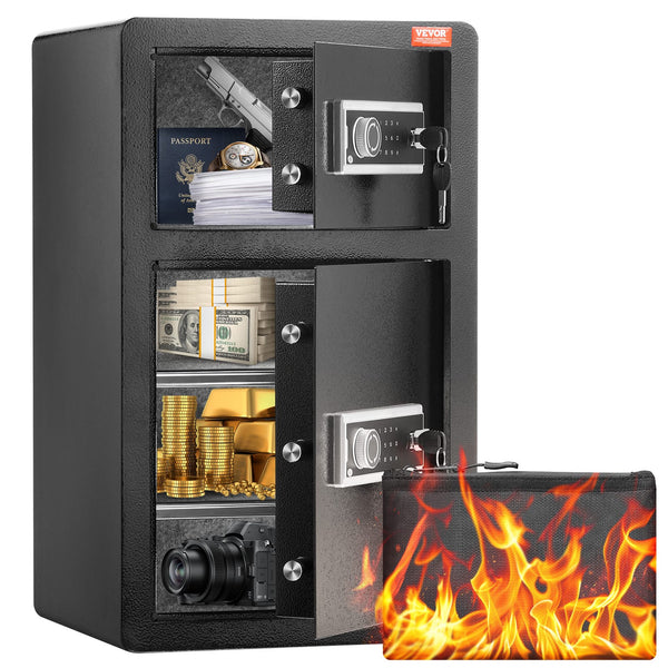 VEVOR - Double Doors 4.5 cu.ft Safe Box with Key Lock & Password, Safe Lock Box with Fireproof Bag - Black