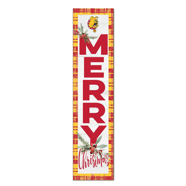 Front. Jardine - Ferris State Bulldogs 12'' x 48'' Outdoor Merry Christmas Leaner - White.