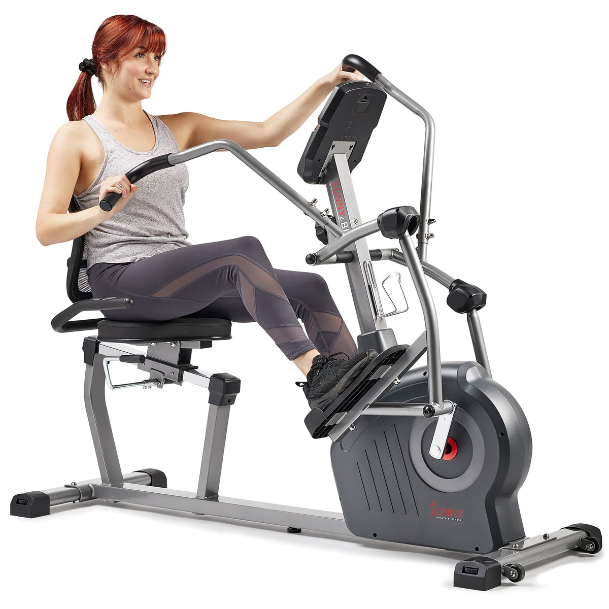 Sunny Health & Fitness - Recumbent Elliptical Cross Trainer for Full‑Body Low‑Impact Cardio with Bluetooth Performance Tracking via SunnyFit App - Gray
