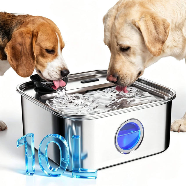 Front. Oneisall - 10L/338oz Stainless Steel Automatic Dog Water Fountain Large Pet Fountain For Multi Cats with 3 Filter - Silver.