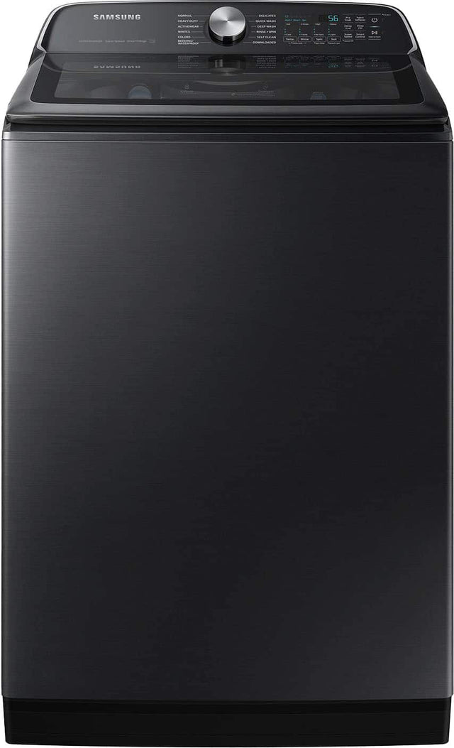 Front. Samsung - 5.4 Cu. Ft. High-Efficiency Smart Top Load Washer with ActiveWave Agitator - Brushed Black.