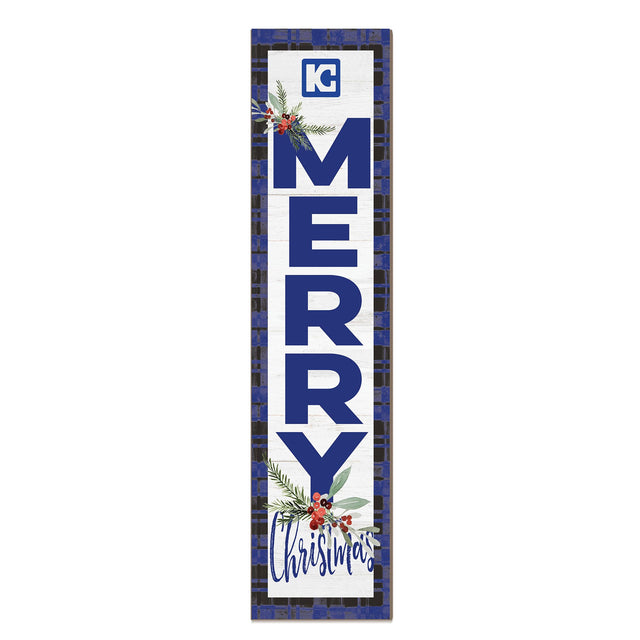 Front. Jardine - Kaskaskia College Blue Devils 12'' x 48'' Outdoor Merry Christmas Leaner - White.